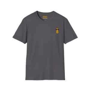 The "I'm a Peanut Farmer" Charcoal shirt from Hancock Peanut Company features a small yellow peanut graphic and text on the left chest.