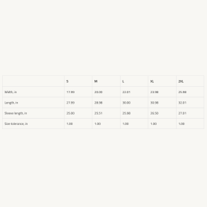 long sleeve size chart