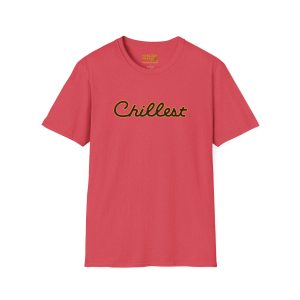 A red short-sleeve t-shirt featuring "Chillest" in yellow script on the chest (Product Name: 14934762948195392442_2048.jpeg).