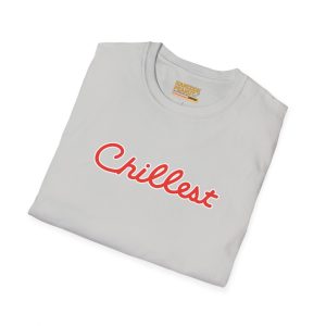 A light gray folded t-shirt featuring “Chillest” in red and white cursive on the front. Product: 15894418270247576751_2048.jpeg.