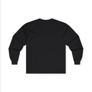 Back view of the 15215790913027407371_2048.jpeg plain black long-sleeve shirt with ribbed cuffs.