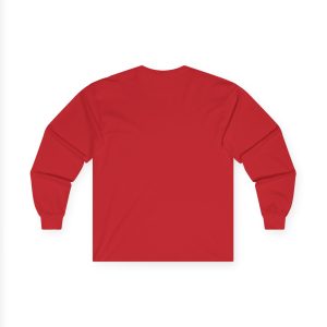 Back view of a plain red long-sleeve crewneck shirt, 3478615552330527930_2048.jpeg.