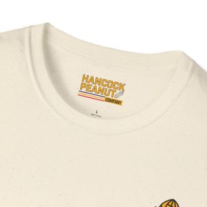 Cream-colored 598870447788001287_2048.jpeg Hancock’s Big Crop Shirt featuring a speckle pattern and a Hancock Peanut Company logo printed inside the neck.