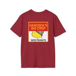 Maroon Hancock’s Big Crop t-shirt featuring a back graphic of a U.S. map with a red dot on the East Coast, radiating lines, and the text SEED PEANUTS.